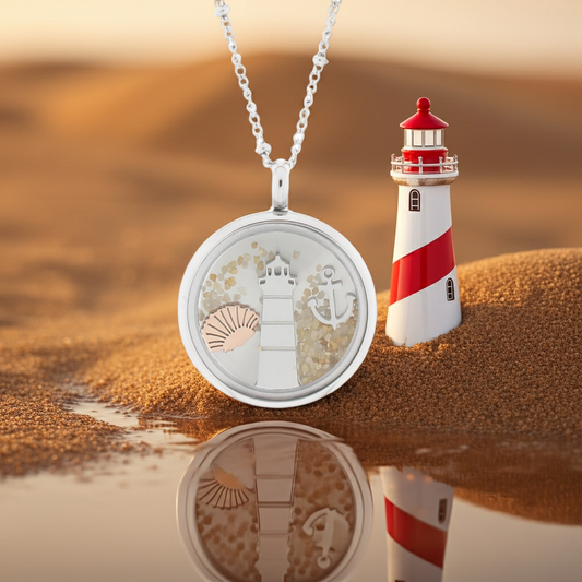 Collier Edelstahl Muschel-Leuchtturm-Sand