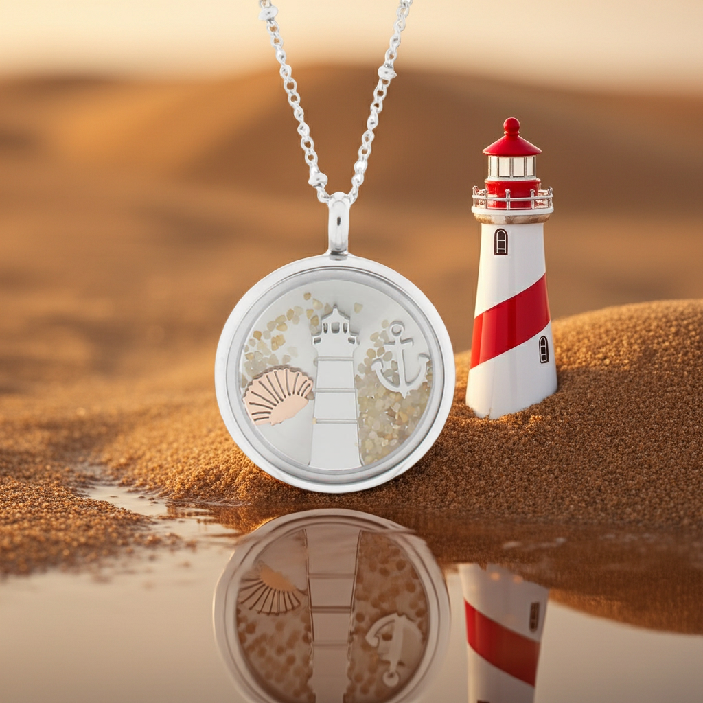 Collier Edelstahl Muschel-Leuchtturm-Sand