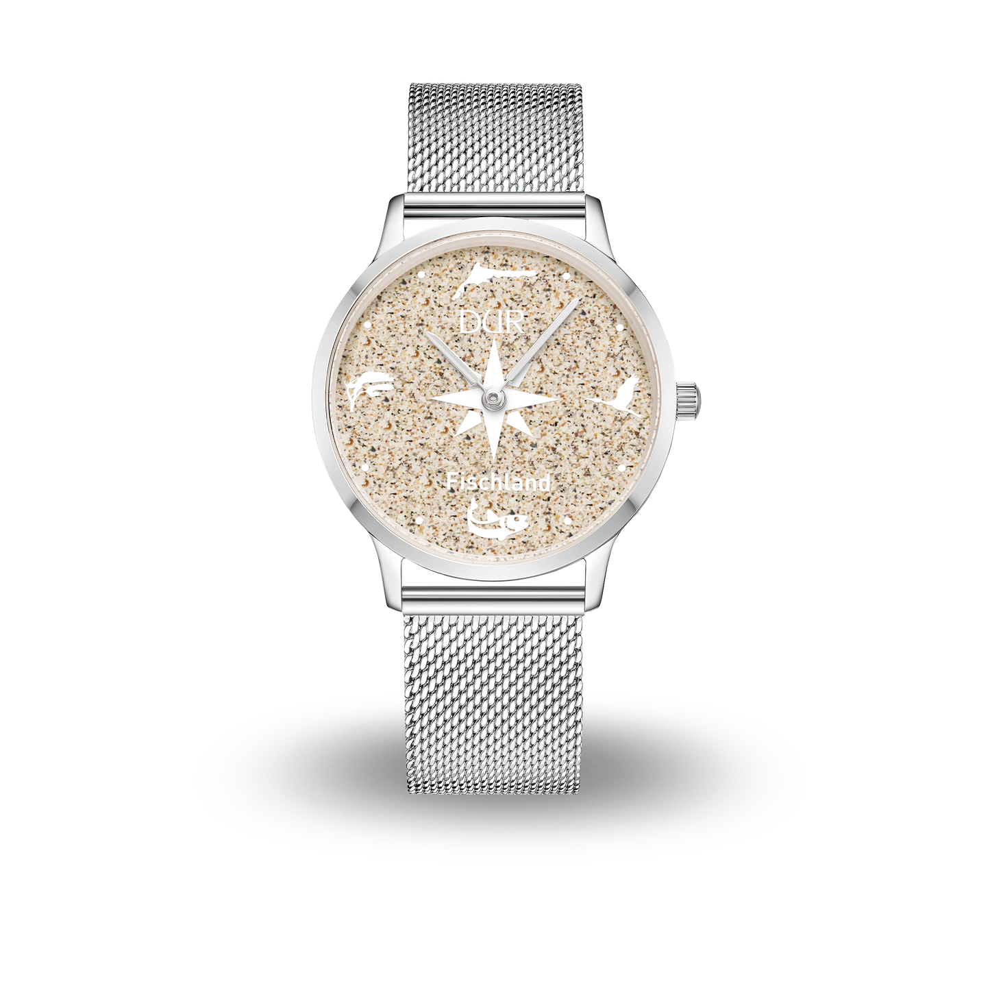 DUR Schmuck: Uhr 36er "Fischland" mit Strandsand, Mesh Band Edelstahl