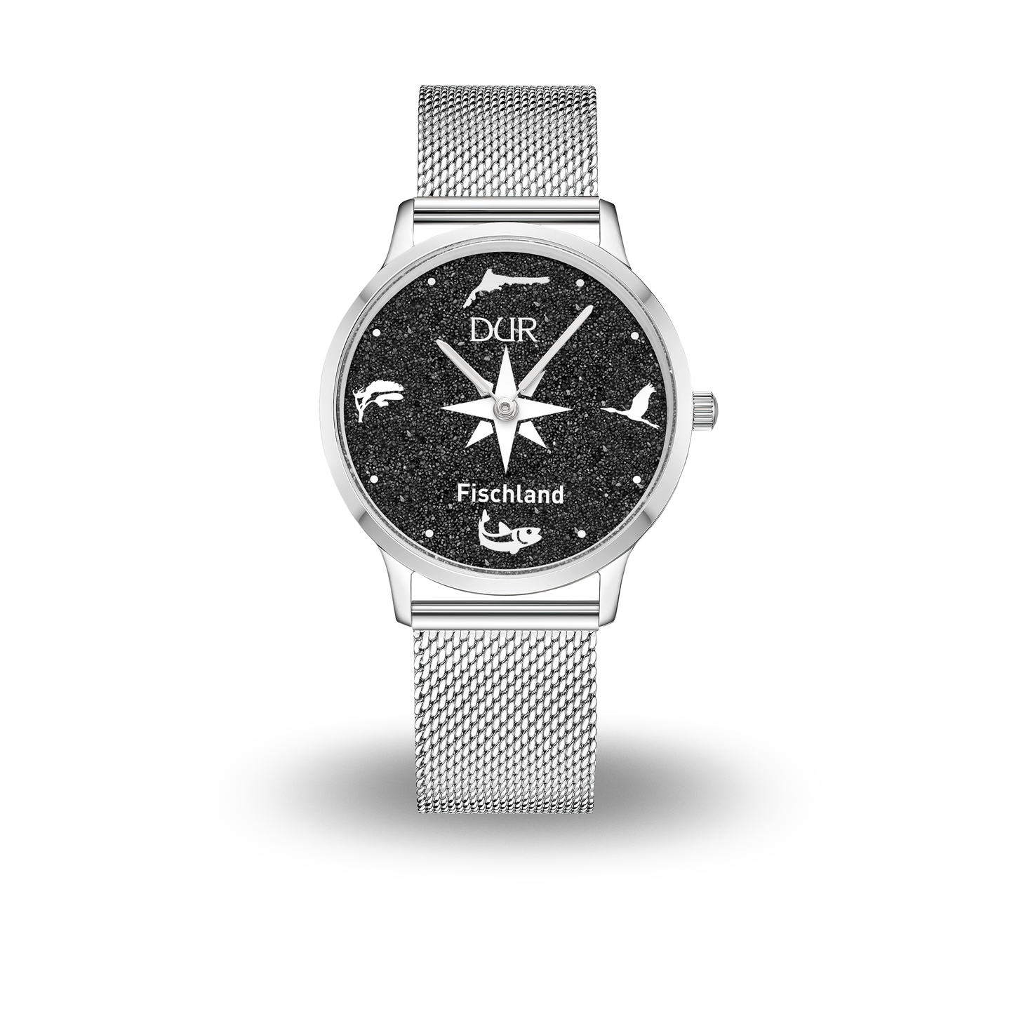 DUR Schmuck: Uhr 36er "Fischland" mit Lavasand, Mesh Band Edelstahl