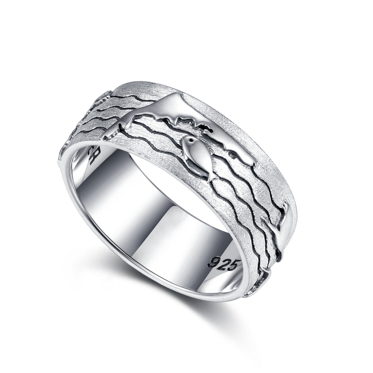 Massiver Silberring Fischland-Darß 2.0, 925er Sterlingsilber, mit Naturmotiven und Küstensymbolen.