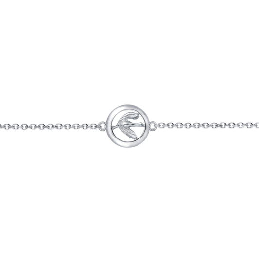 Filigranes Armband aus 925er Silber mit fliegendem Kranich, Symbol für Freiheit und Glück.