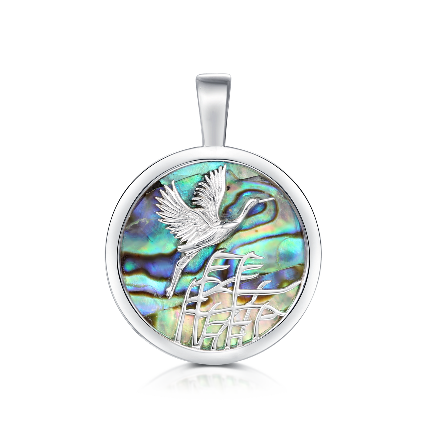 Anhänger „Kranichflug“ – 925er Silber mit Abalone