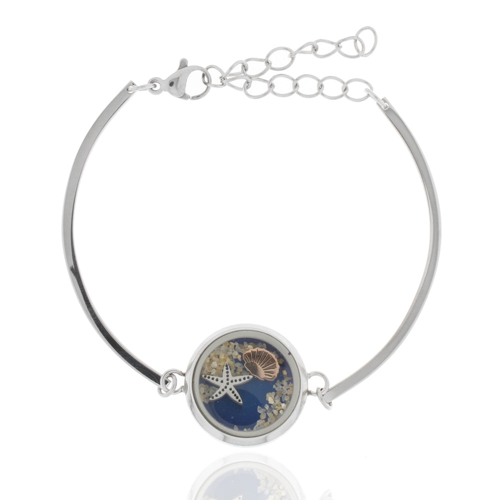 Armband Edelstahl Muschel-Seestern-Sand blau