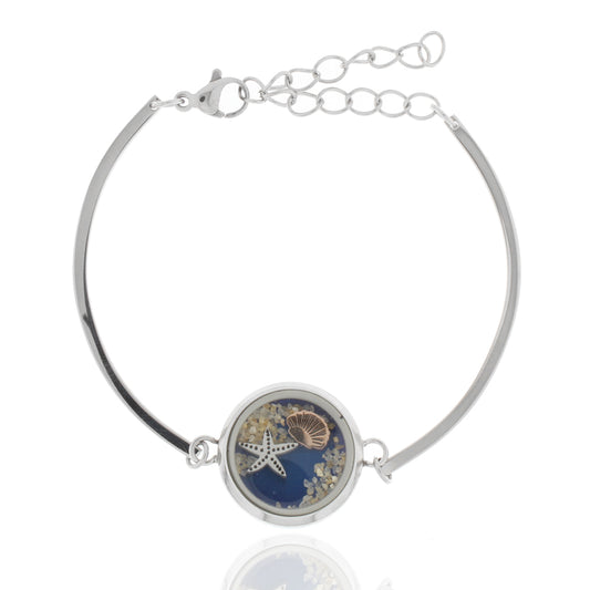 Armband Edelstahl Muschel-Seestern-Sand blau