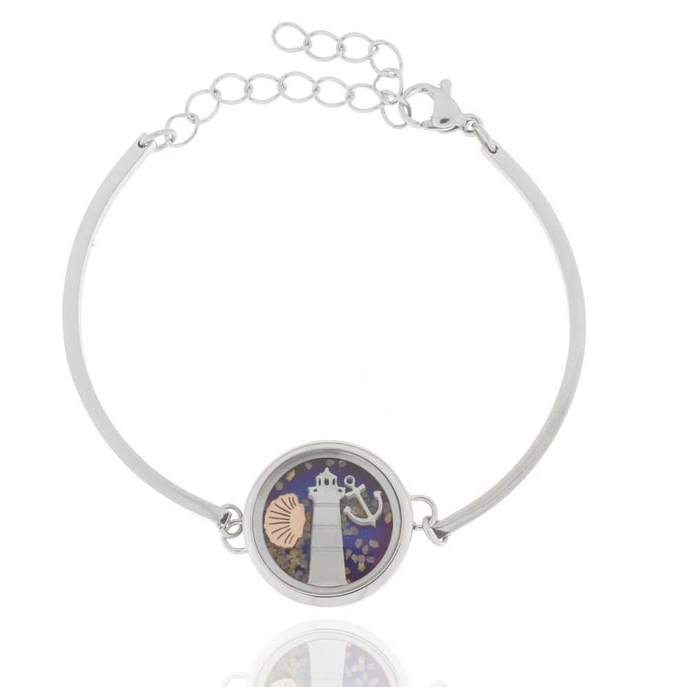 Armband Edelstahl Muschel-Leuchtturm-Sand blau