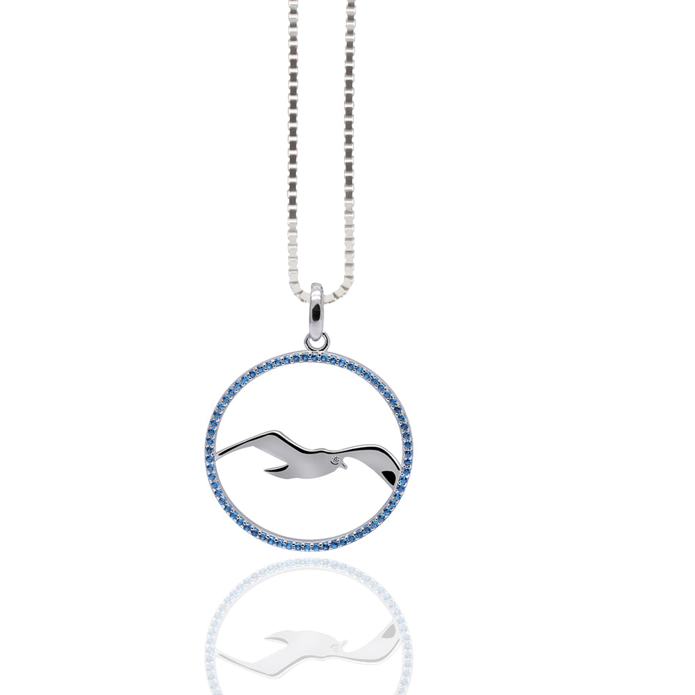 Collier Silber groß Möwe Zirkonia blau