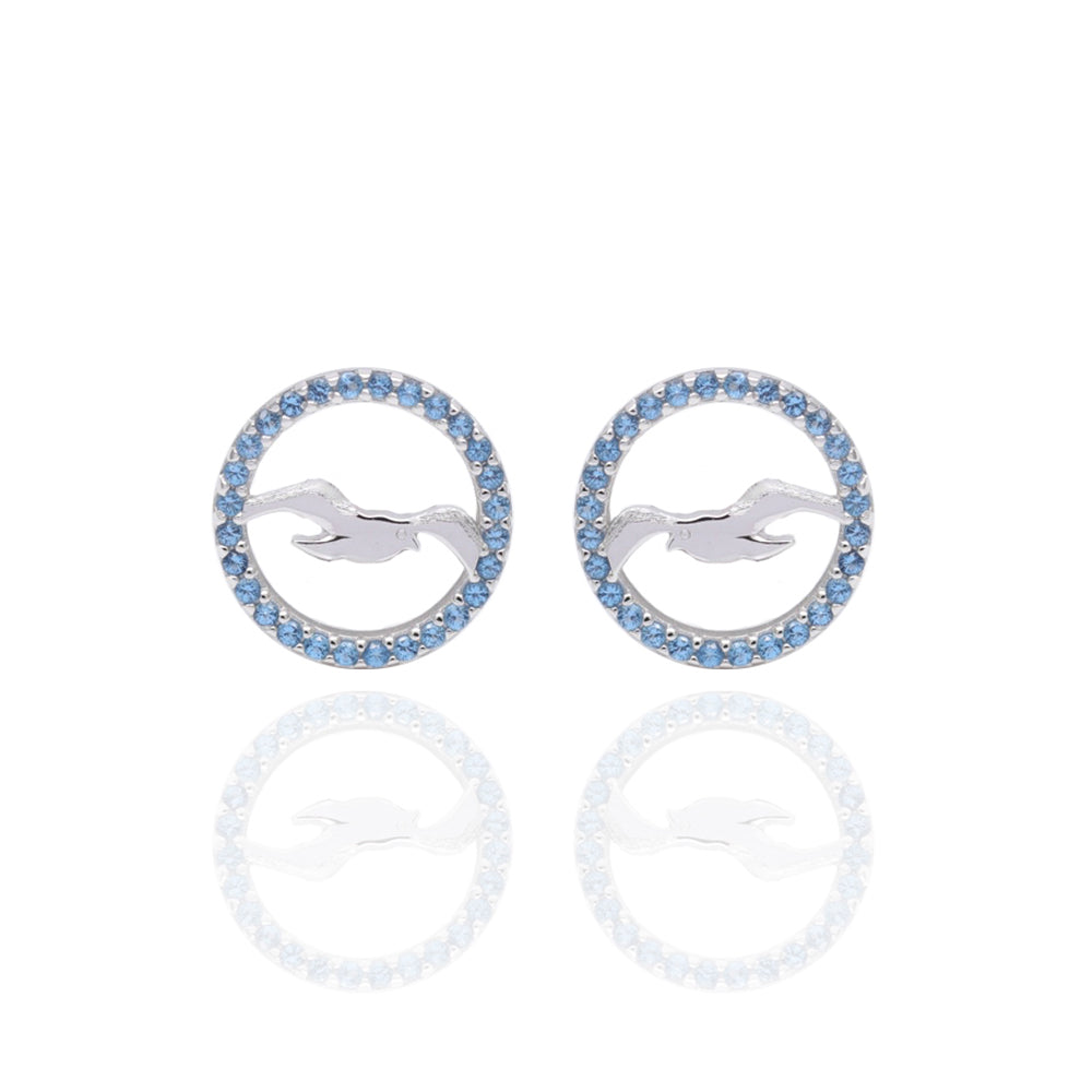 Ohrstecker Silber Möwe Zirkonia blau 10mm