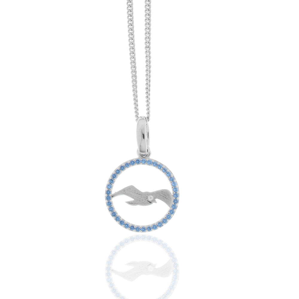 Collier Silber Möwe Zirkonia blau 15 mm