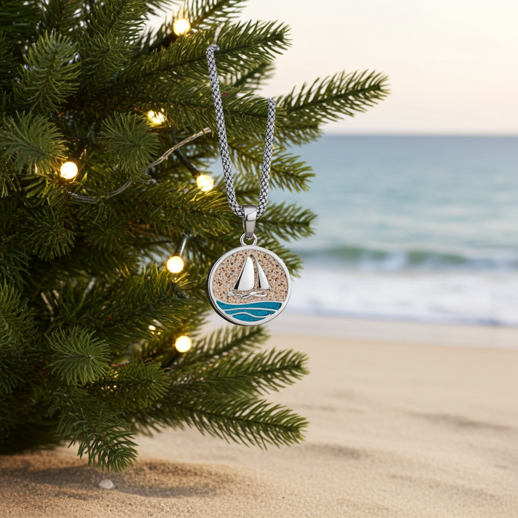 Anhänger "Ahoi" Strandsand/Steinsand blau