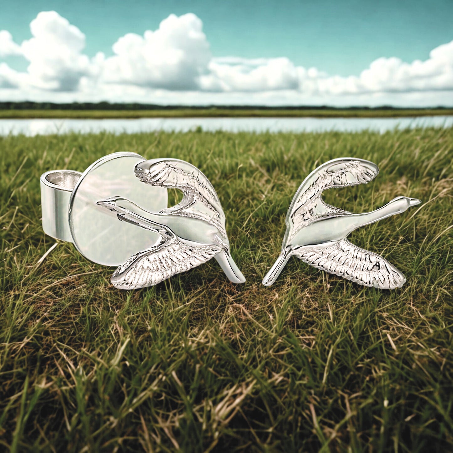 Ohrstecker "Fliegender Kranich" Silber