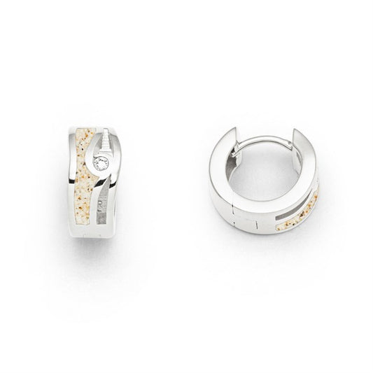 Ohrring 'Maui' aus rhodiniertem 925er-Silber mit Strandsand und Zirkonia, Höhe 14 mm, einzigartiges Design.