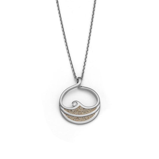 Anhänger "Maui" aus rhodiniertem Silber mit echtem Strandsand und Zirkonia, maritimes Design, elegantes Accessoire.